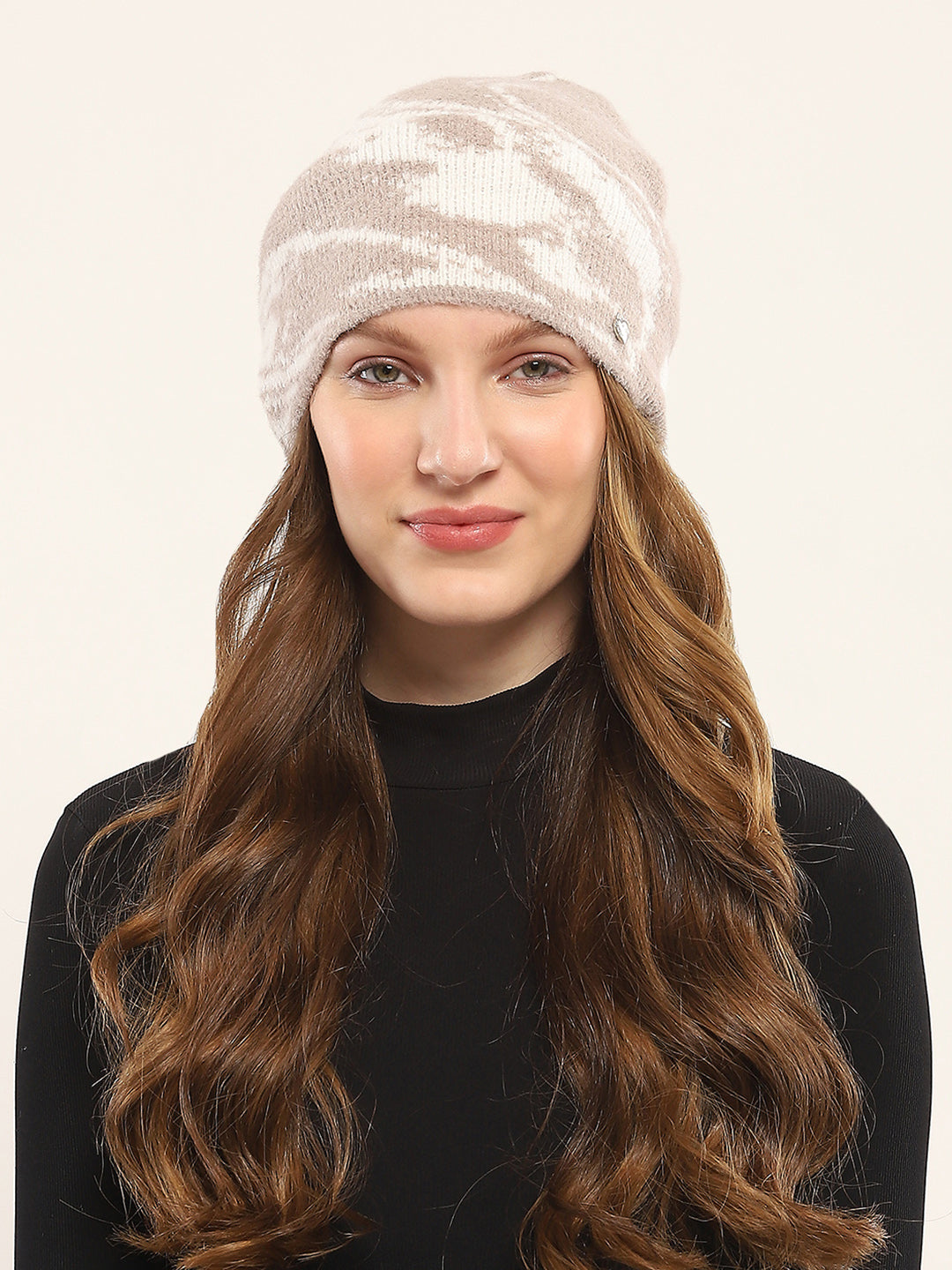 Women Beige Self Design Cap