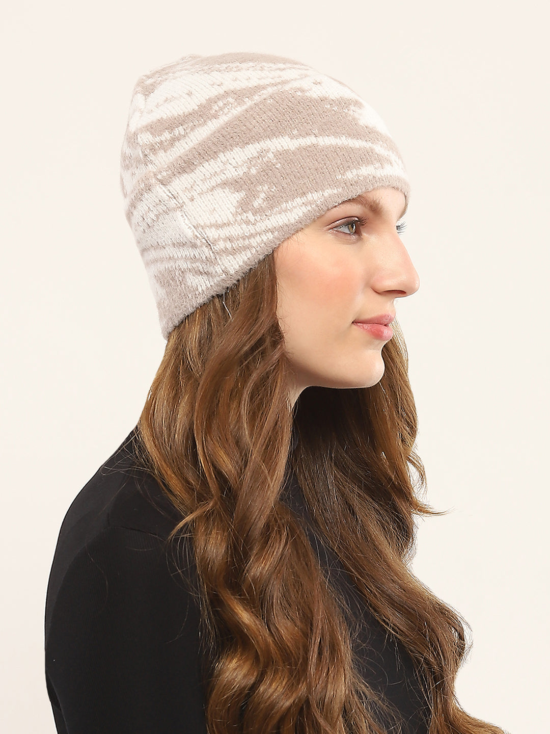 Women Beige Self Design Cap