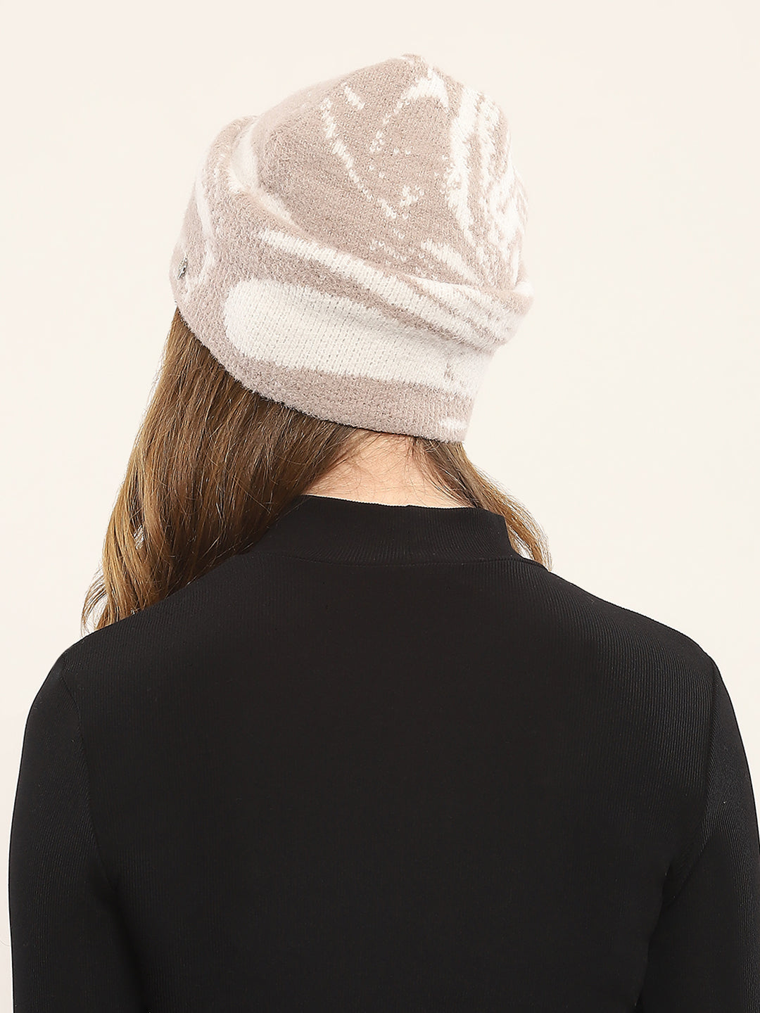 Women Beige Self Design Cap