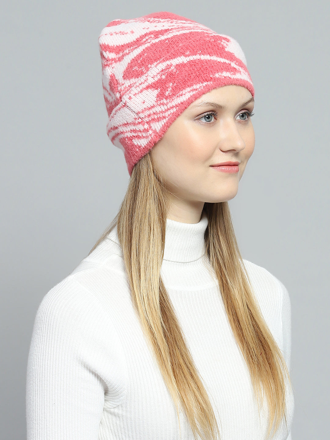 Women Pink & White Self Design Cap