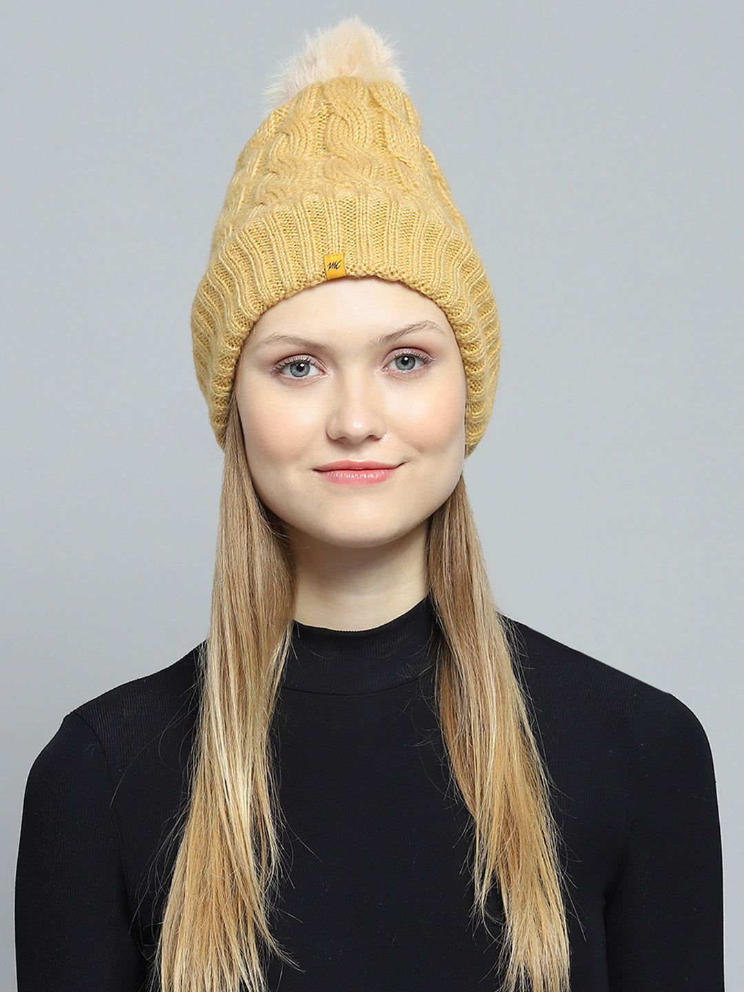 Women Yellow Self Design Cap