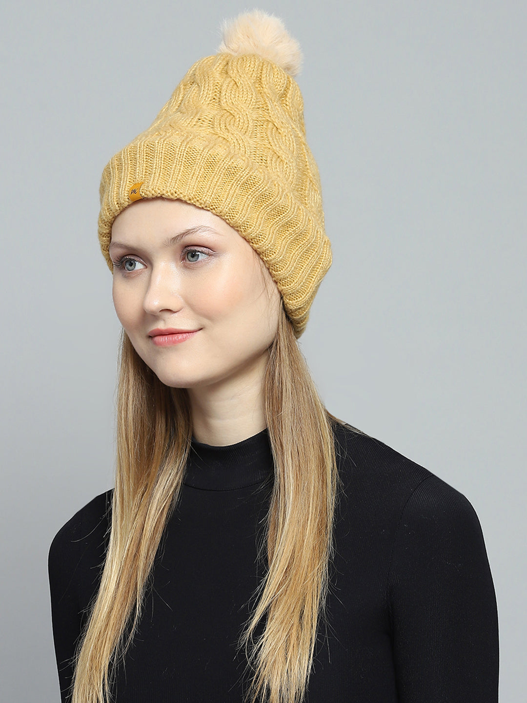 Women Yellow Self Design Cap