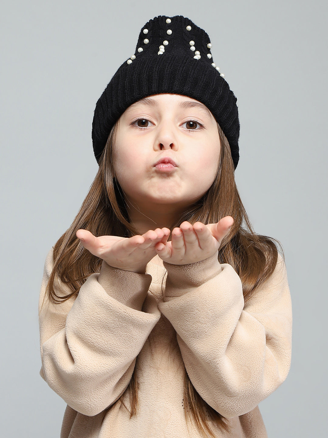 Kids Black Self Design Cap