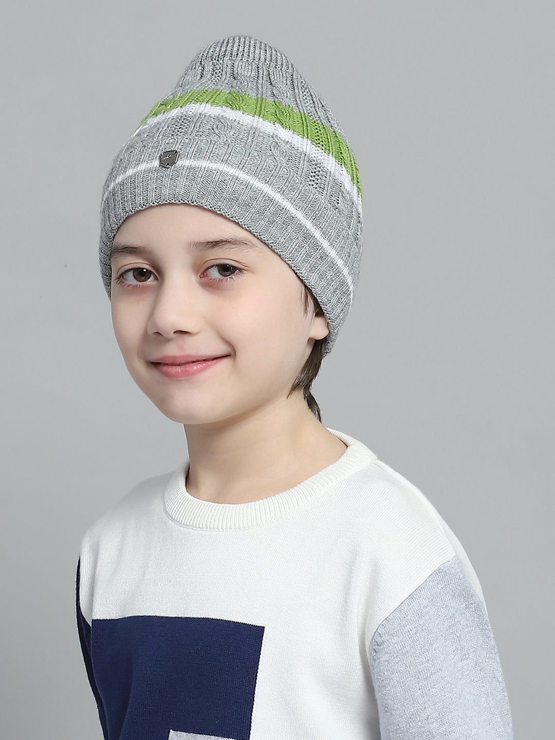 Kids Grey Self Design Cap