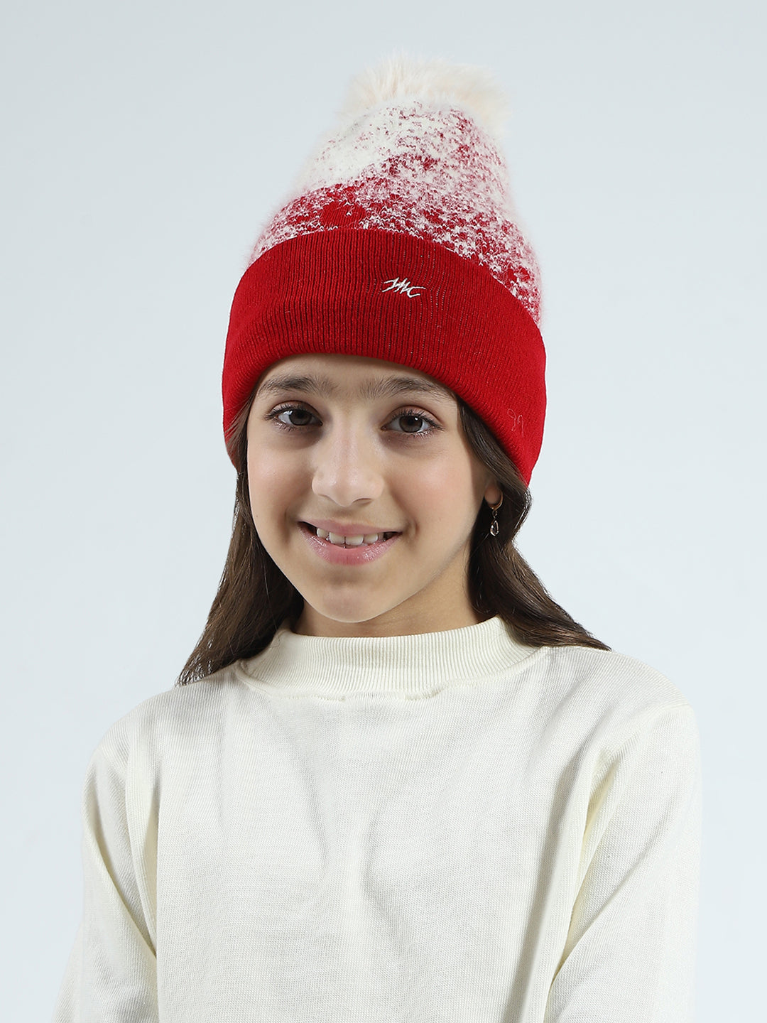 Girls Red Self Design Cap