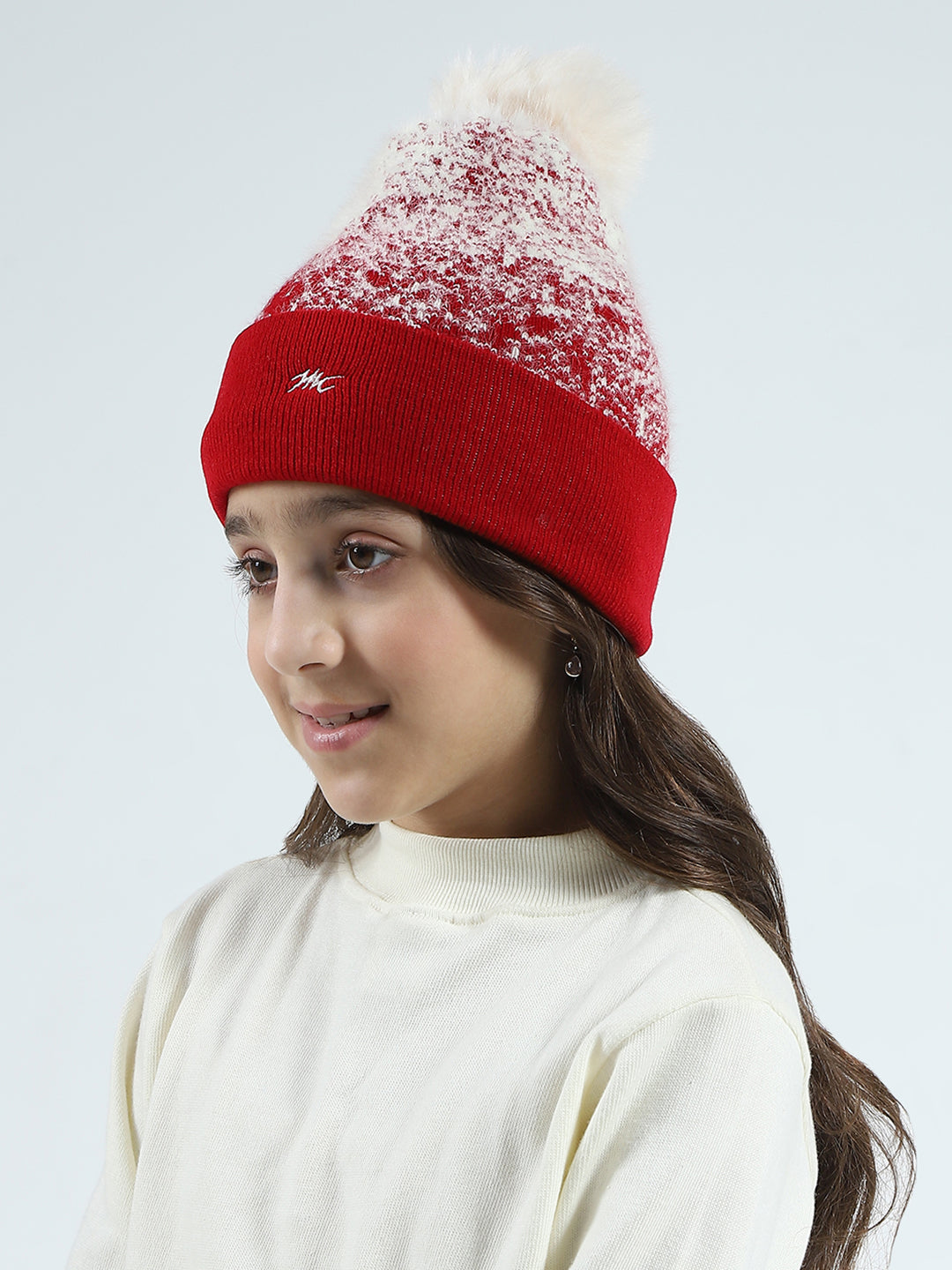 Girls Red Self Design Cap