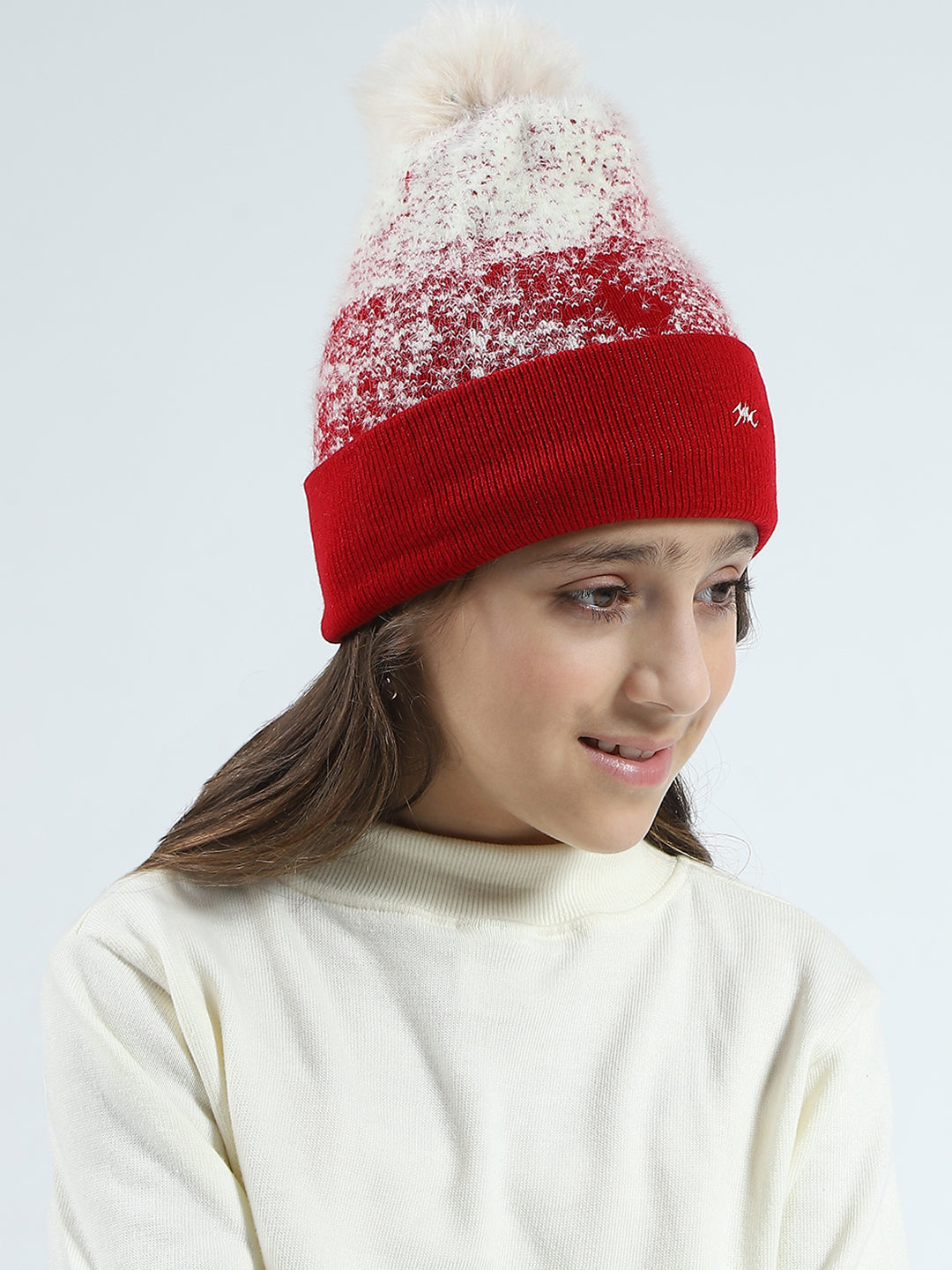 Girls Red Self Design Cap