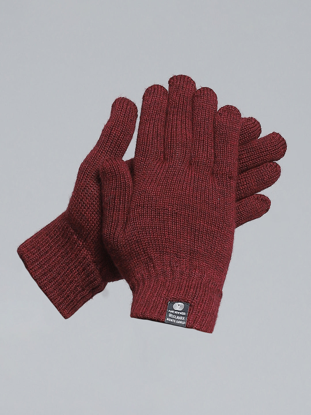 Men Maroon Self Design Gloves