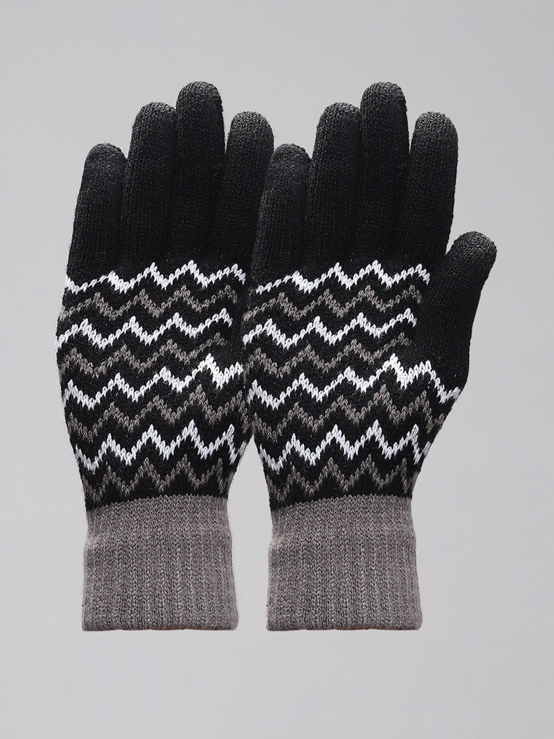 Men Black Self Design Gloves