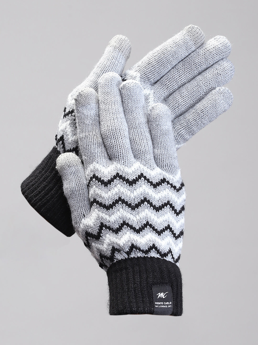 Men Grey Self Design Gloves