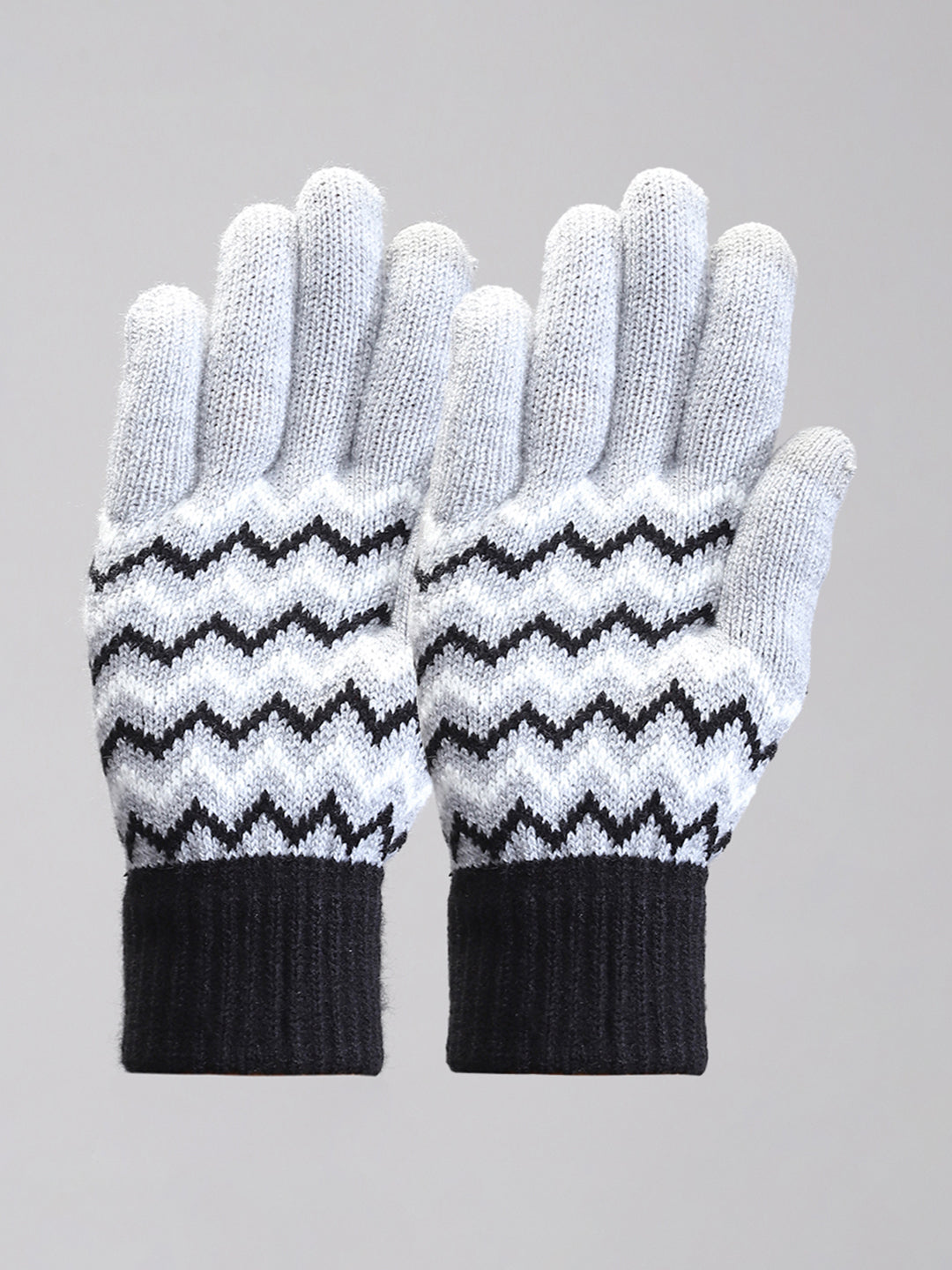 Men Grey Self Design Gloves