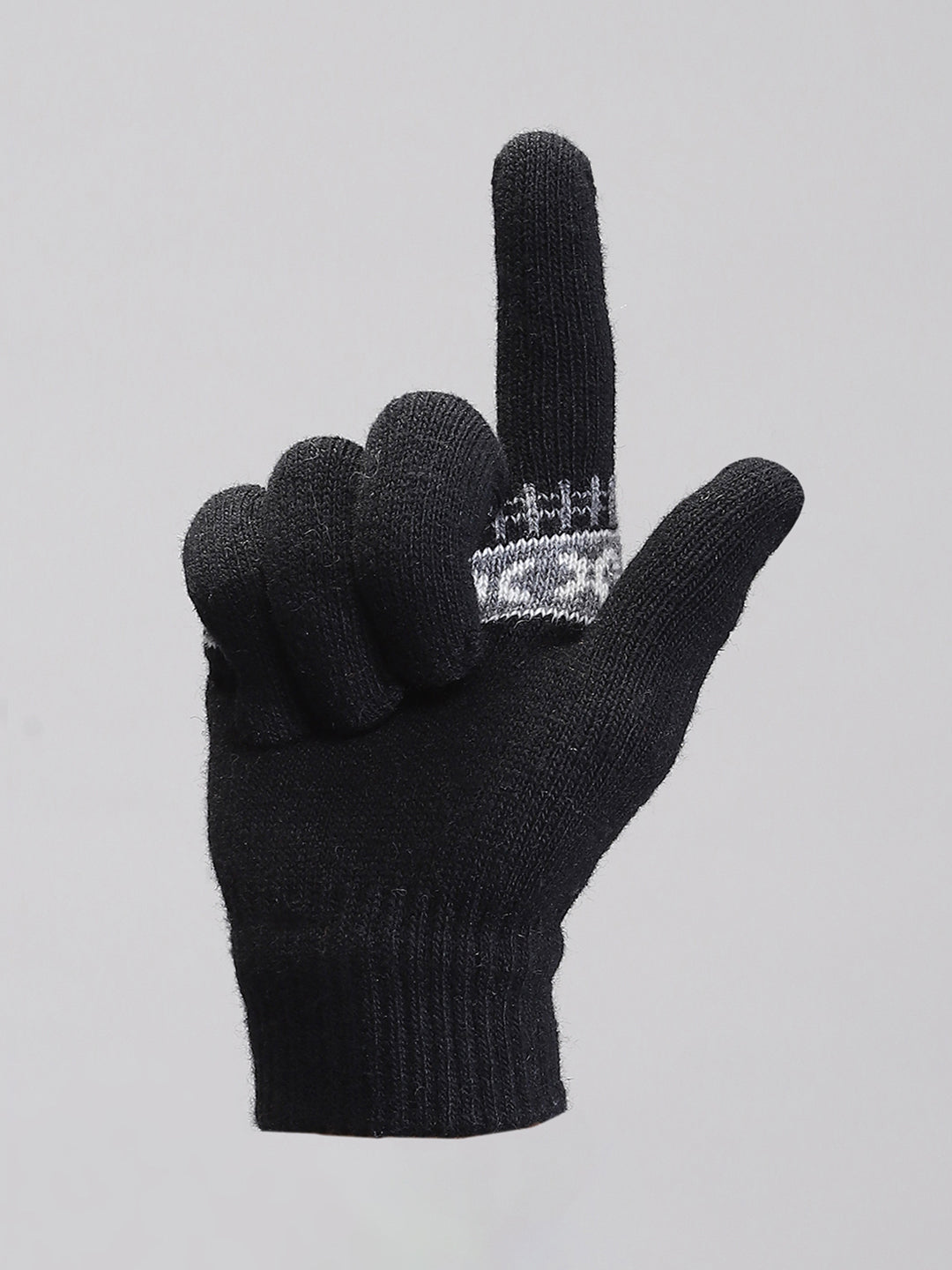 Men Black Self Design Gloves