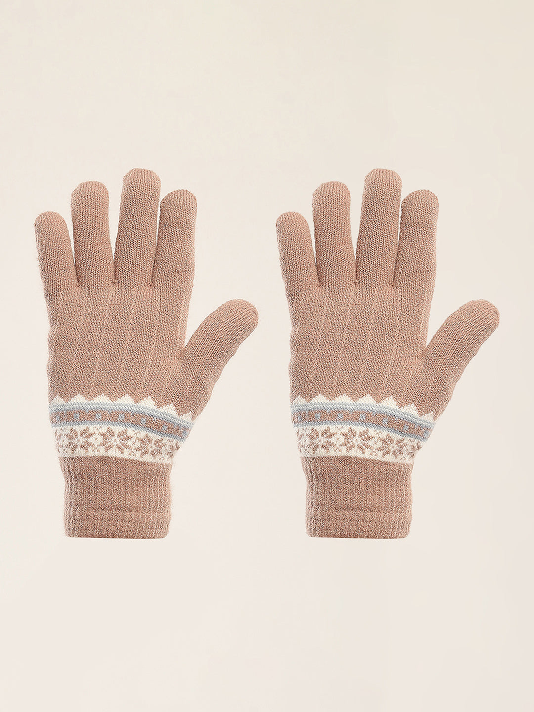 Women Camel Brown Self Design Gloves