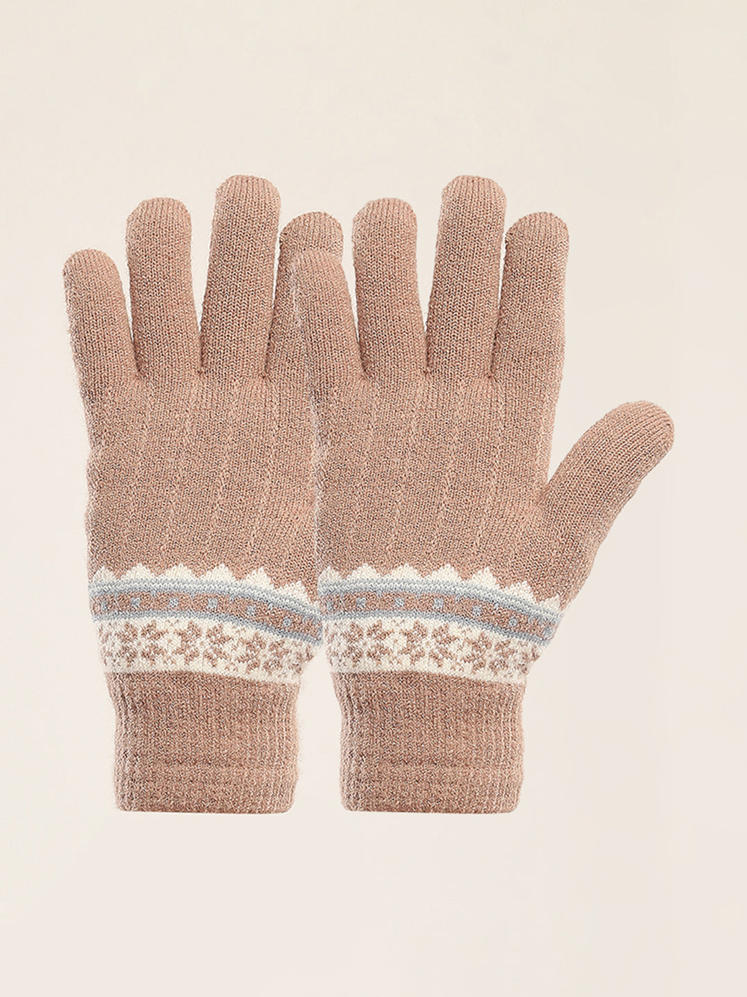 Women Camel Brown Self Design Gloves