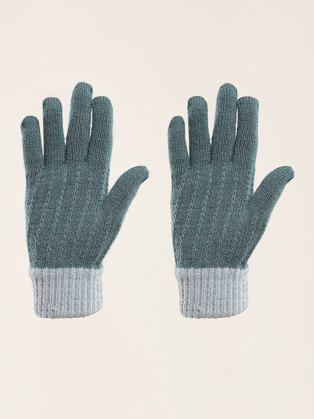 Women Teal Blue Self Design Gloves