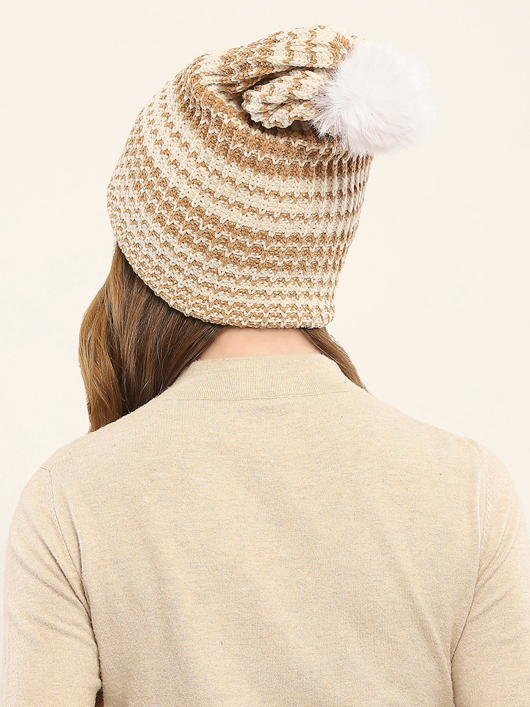 Women Camel Brown Self Design Cap