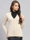 Women Beige Solid V Neck Full Sleeve Cardigan