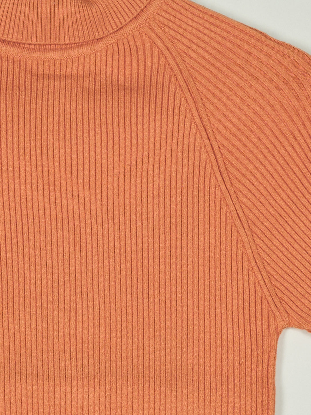 Women Orange Corduroy High Neck Full Sleeve Sceavy