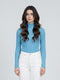 Women Blue Corduroy High Neck Full Sleeve Sceavy