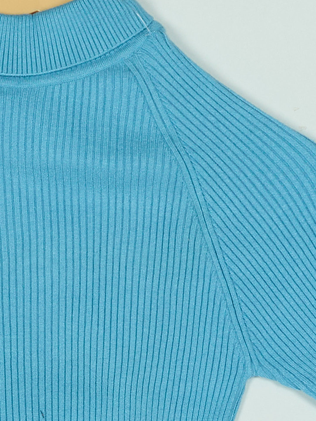Women Blue Corduroy High Neck Full Sleeve Sceavy