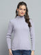 Women Grey Solid High Neck Full Sleeve Sceavy