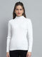 Women White Solid High Neck Full Sleeve Sceavy