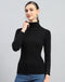 Women Black Solid Turtle Neck Full Sleeve Sceavy