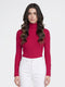 Women Red Solid High Neck Full Sleeve Sceavy