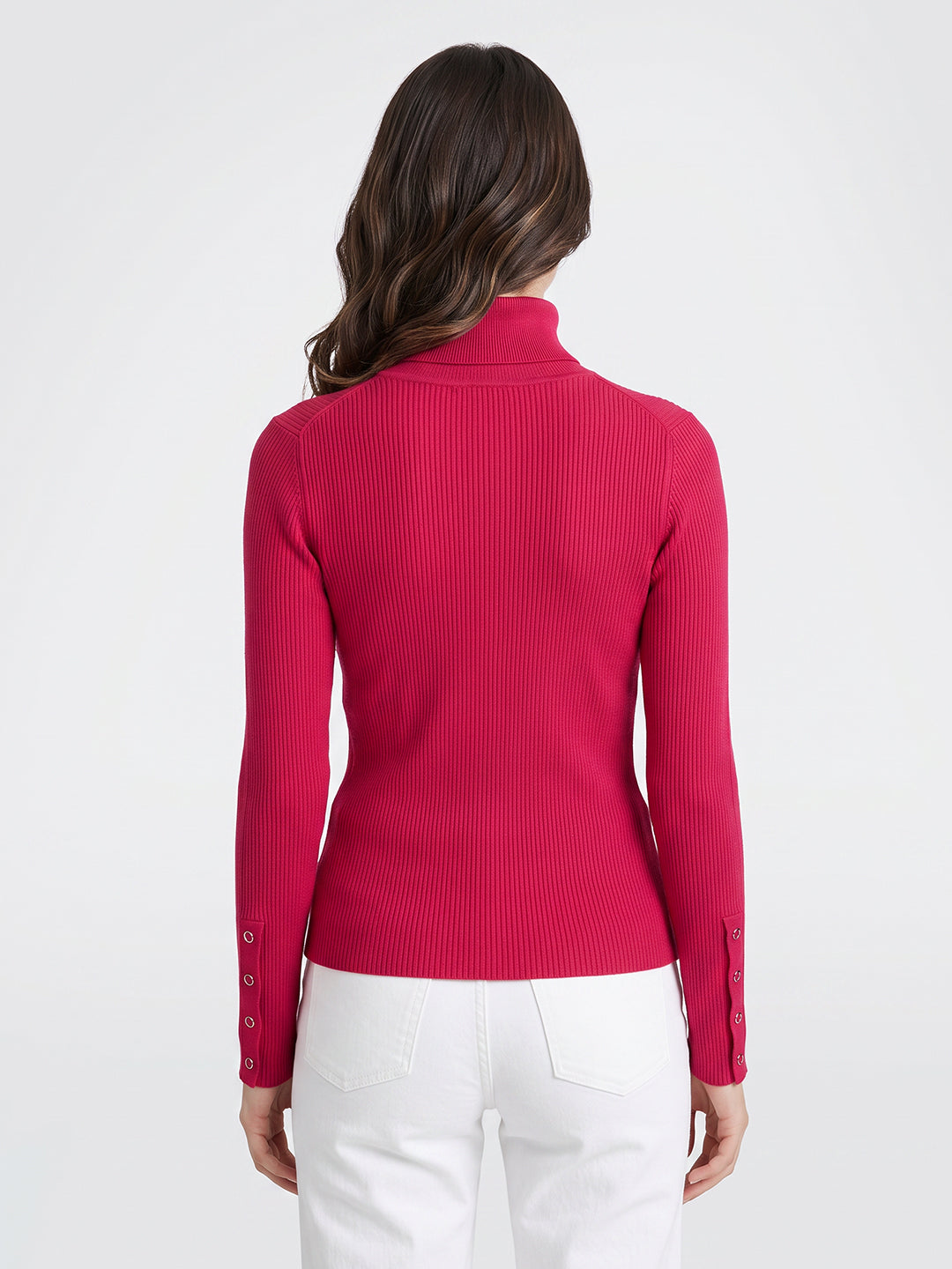 Women Red Solid High Neck Full Sleeve Sceavy