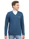 Men Blue Self Design V Neck Full Sleeve Pullover