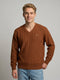 Men Rust Self Design V Neck Full Sleeve Pullover