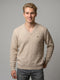 Men Beige Self Design V Neck Full Sleeve Pullover