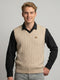 Men Beige Self Design V Neck Sleeveless Sweater