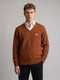 Men Rust Self Design V Neck Full Sleeve Pullover
