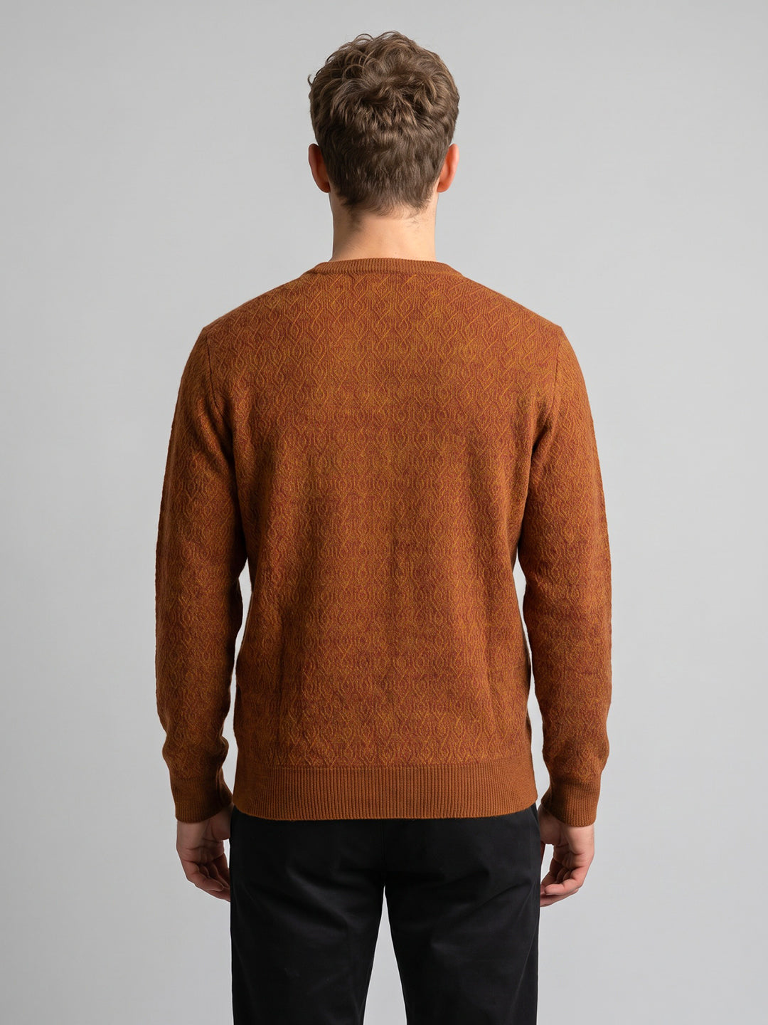 Men Rust Self Design V Neck Full Sleeve Pullover