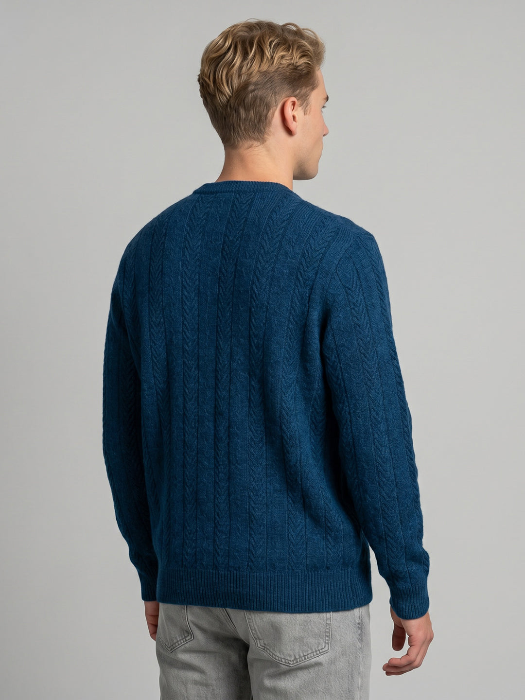 Men Blue Self Design V Neck Full Sleeve Pullover