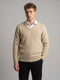 Men Beige Self Design V Neck Full Sleeve Pullover