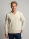 Men Off White Self Design V Neck Full Sleeve Pullover