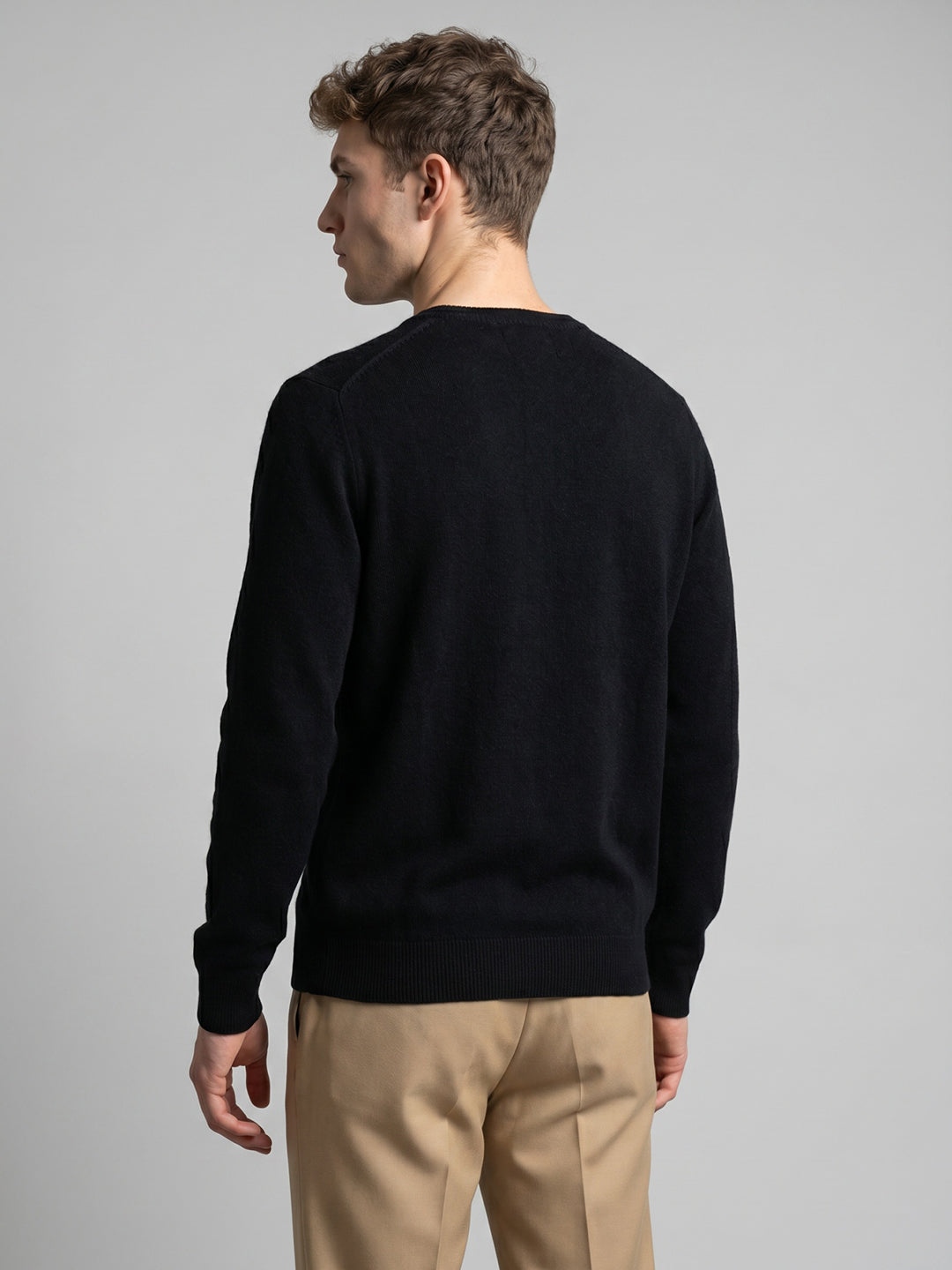 Men Black Self Design V Neck Full Sleeve Pullover