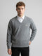 Men Grey Self Design V Neck Full Sleeve Pullover