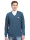 Men Blue Self Design V Neck Full Sleeve Pullover