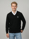 Men Black Self Design V Neck Full Sleeve Pullover
