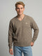 Men Camel Brown Self Design V Neck Full Sleeve Pullover