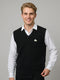 Men Black Self Design V Neck Sleeveless Sweater