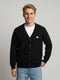 Men Black Self Design V Neck Full Sleeve Cardigan