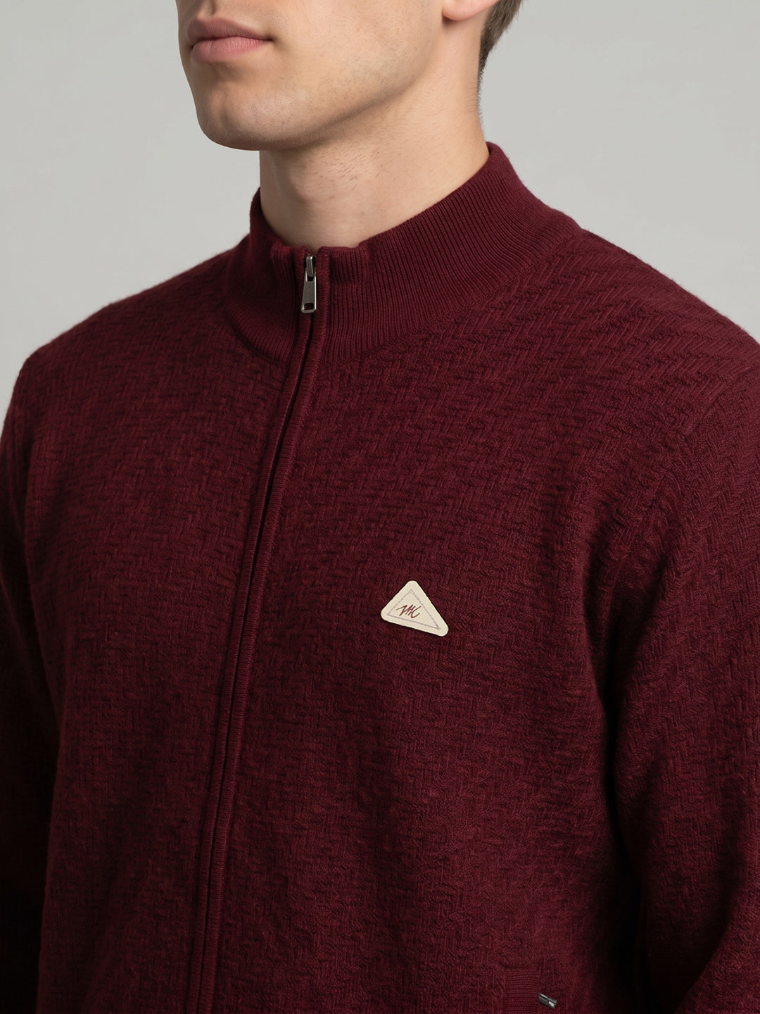 Men Purple Self Design Turtle Neck Full Sleeve Pullover