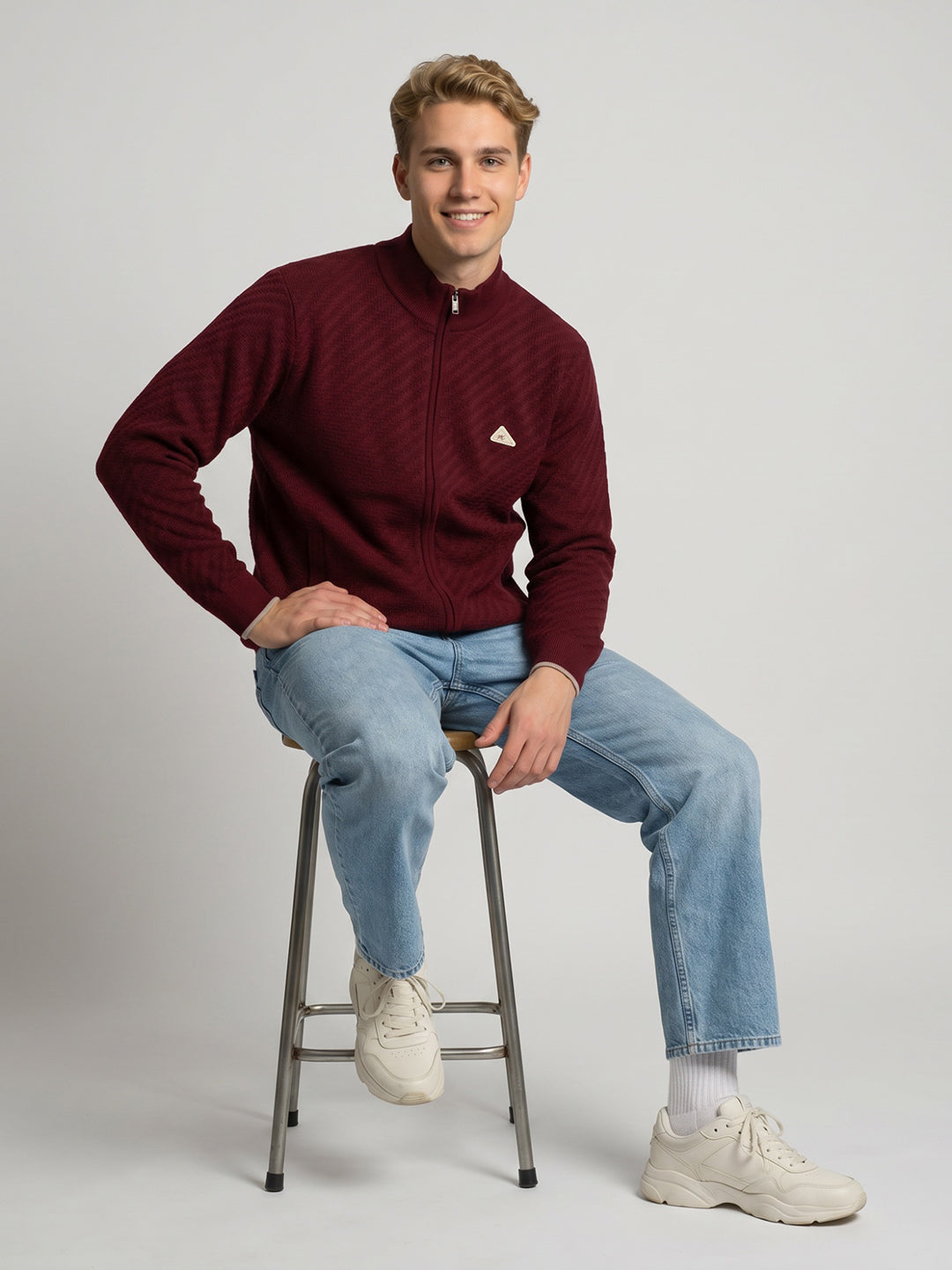 Men Purple Self Design Turtle Neck Full Sleeve Pullover