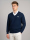 Men Blue Self Design V Neck Full Sleeve Pullover