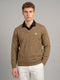 Men Brown Self Design V Neck Full Sleeve Pullover