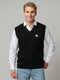 Men Black Self Design V Neck Sleeveless Sweater
